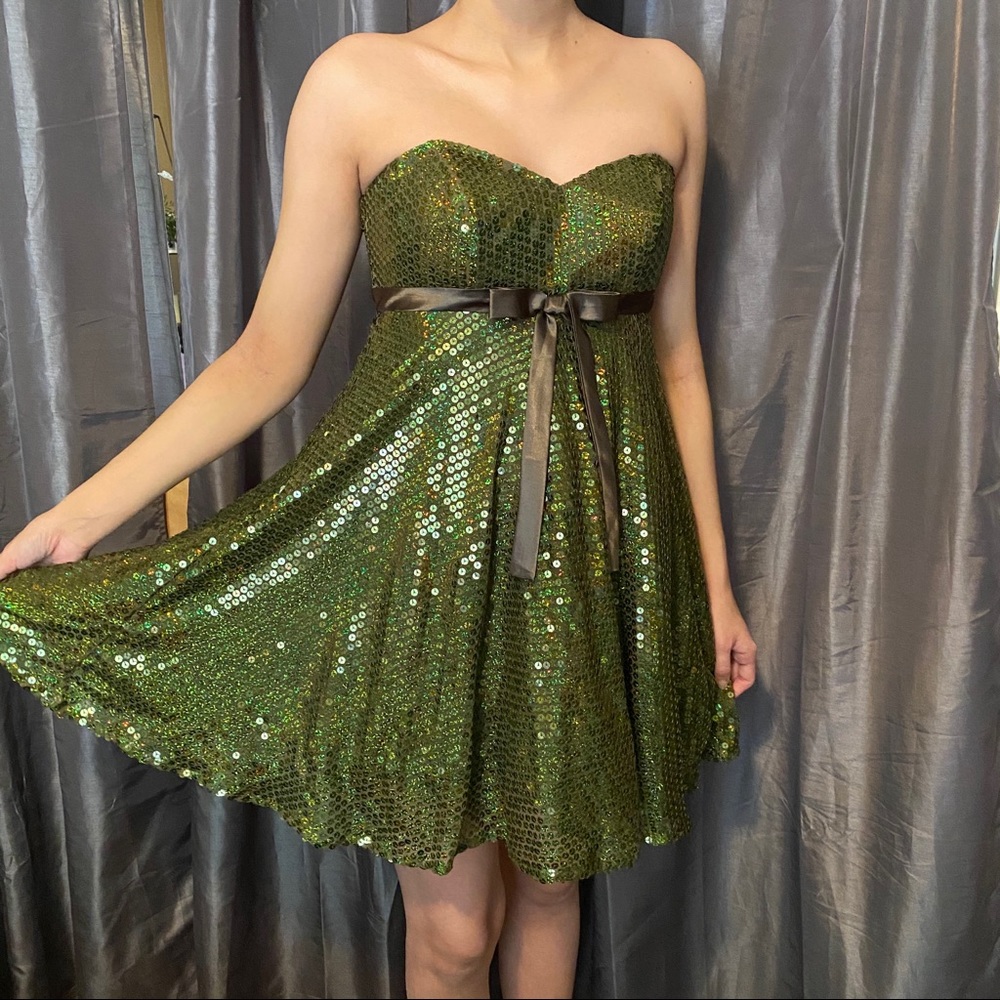 Green Sequin Strapless Mini Dress Costume Vintage y2k